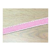 20mm Crochet Edge Gingham Ribbon Pink