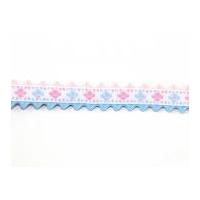 20mm woven jacquard with ric rac trimming pink blue