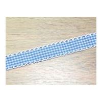 20mm Crochet Edge Gingham Ribbon Sky Blue