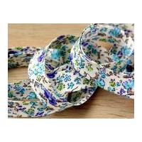 20mm Essential Trimmings Ditsy Flower Print Cotton Bias Binding Tape Purple, Turquoise & Cream