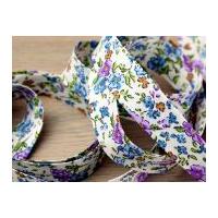 20mm Essential Trimmings Ditsy Flower Print Cotton Bias Binding Tape Blue & Cream