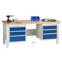2000mm wide Basic Industrial Workbench - 2x Drawers and 1x Cupboard