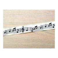 20mm Musical Notes Cotton Print Ribbon Black & Cream