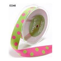 20mm May Arts Reversible Polka Dot Spotty Satin Ribbon Cerise Pink & Lime Green