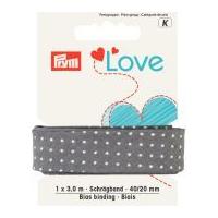 20cm Prym Love Bias Binding Dot Print 3m Grey