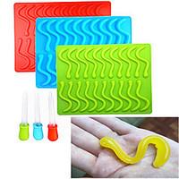 20 Cavity Silicone Gummy Worm Mold with Droppers Halloween Gummi Candy Gelatin Maker Fishing Lure Random Color