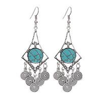 2016 Vintage Big Doughnuts Shape Geometric Earrings Turquoise Beads Statement Earrings Jewelry