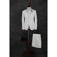 2017 Suits Tailored Fit Notch Single Breasted One-button Polyester Solid 2 Pieces White Straight Piped WhiteNone