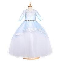 2017 Ball Gown Floor-length Flower Girl Dress - Tulle Half Sleeve Jewel with Appliques / Beading / Crystal Detailing