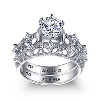2016 Personalized Noble 925 Sterling Silver Couples CZ Stone Wedding Ring
