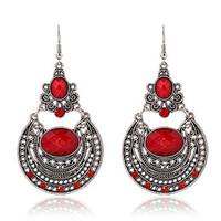 2016 new arrival ethnic style long dangle earrings vintage red rhinest ...