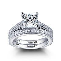 2016 Personalized Noble Promise 925 Sterling Silver Couples CZ Stone Wedding Ring