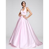 2017 TS Couture Prom Formal Evening Dress A-line Halter Sweep / Brush Train Satin with
