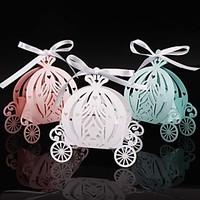 2017 50pcs Laser cut pumpkin carriage Wedding Candy favor boxpearl color paper candy boxbaby shower birthday gift