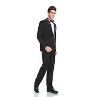 2017 Tuxedos Tailored Fit Peak Single Breasted Two-buttons Wool Polyester Blended Solid 2 Piece Black