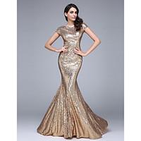 2017 TS Couture Formal Evening Dress Trumpet / Mermaid Bateau Court Train Sequined with Sequins