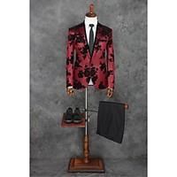2017 Suits Tailored Fit Peak Single Breasted One-button Polyester Patterns 2 Pieces Red Straight Piped