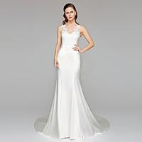 2017 Lanting Bride Trumpet / Mermaid Wedding Dress - Chic Modern See-Through Wedding Dresses Chapel Train Straps Stretch Satin with