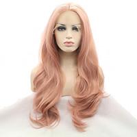 2017 Sylvia Synthetic Lace Front Wig Rose Pink Natural Wave Heat Resistant Synthetic Wigs