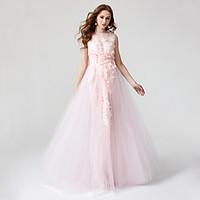 2017 TS Couture Formal Evening Dress - Beautiful Back Ball Gown Jewel Floor-length Lace Tulle with Flower(s) Pleats