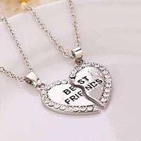 2016 Fashion Jewelry Gold Plated Crystal Broken Heart Pendant Parts 2 Best Friend Necklaces Pendants for Friends