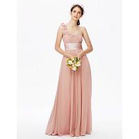 2017 LAN TING BRIDE Floor-length One Shoulder Bridesmaid Dress - Open Back Floral Sleeveless Chiffon