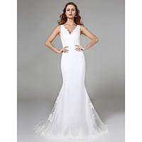 2017 Lanting Bride Trumpet / Mermaid Wedding Dress Simply Sublime Sweep / Brush Train V-neck Lace with Lace