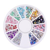 200 pcs 2mm 4mm 3D Nail Art Tips Gems Crystal Glitter Sharp End Rhinestone DIY Nail Decoration Wheel