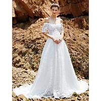 2017 a line wedding dress chic modern see through chapel train off the ...