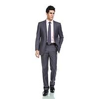 2017 Tuxedos Tailored Fit Notch Single Breasted Two-buttonsRayon(T/R) / Wool Polyester Blended Solid 2 Pieces Gray
