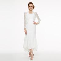 2017 Lanting Bride A-line Mother of the Bride Dress - Two Pieces Asymmetrical Sleeveless Lace with Lace Pleats