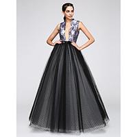 2017 TS Couture Formal Evening Dress A-line V-neck Floor-length Satin / Tulle with Pattern / Print