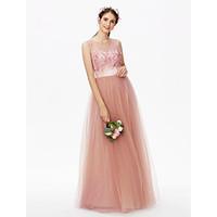 2017 LAN TING BRIDE Floor-length Jewel Bridesmaid Dress - See Through Floral Sleeveless Tulle