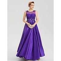 2017 Evening Party Formal Dress - See Through Elegant A-line Jewel Floor-length Satin with Crystal Applique Pleats