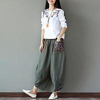 2017 Spring and Autumn new national wind cotton patchwork pants loose wide leg pants Ms.