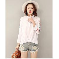 2017 summer new Sleeve shirt embroidered collar shirt female pinch pleated irregular pendulum