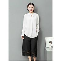 2017 spring and autumn new Korean long-sleeved chiffon shirt fashion piece wide leg pants suit