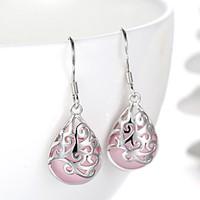 2016 Korean Women 925 Silver Sterling Silver Jewelry Pink Opal Waterdrop Earrings Drop Earrings 1Pair