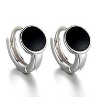 2016 Korean Women 925 Silver Sterling Silver Jewelry Black Acrylic Round Earrings Stud Earrings 1Pair