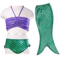 2016 New 3pcs/Set Kid Girls Mermaid Tail Bikini Set Swimsuit with Purple TopGreen Tail Fancy Bathing Costume for 3-8Y