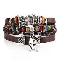 2016 New Fashion Vintage Bracelets Bangles Jewelry Fish Drop Leather Bracelet Beads Weave for Men Christmas Gifts