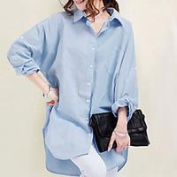 2017 spring new Korean version of Slim solid color cotton shirt long shirt dress texture