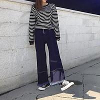 2017 spring models Sign nine new high waist wide leg jeans female fringe Slim