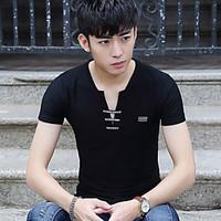 2017 summer male short-sleeved V-neck t-shirt summer new Korean Slim influx of men solid color short-sleeve T-shirt M
