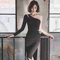 2016 autumn and winter dress sexy strapless goddess gown skirt slit Slim package hip skirt little black dress