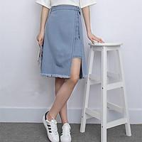 2017 Summer Korean version false two A word fringed denim skirts