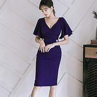 2017 summer new ladies temperament lotus sleeve V-neck folds Slim package hip sexy fashion dress