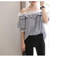 2017 summer new Korean version of stitching lace collar sexy strapless shirt