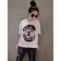 2016 new fashion trend in Europe and America large size women fat mm puppy printing loose short-sleeved T-shirt bottoming