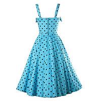 2016 spring blue wave point harness dress big skirt cotton Slim long section of large size princess dress